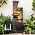 Pivotify 38.2" Tall Solar Water Fountain Outdoor Garden,4 Tiers Modern Cascading Bowls and Stacked Stones Solar Powered Fountains with LED Lights for Garden, Patio, Deck, Porch, Backyard, Lawns