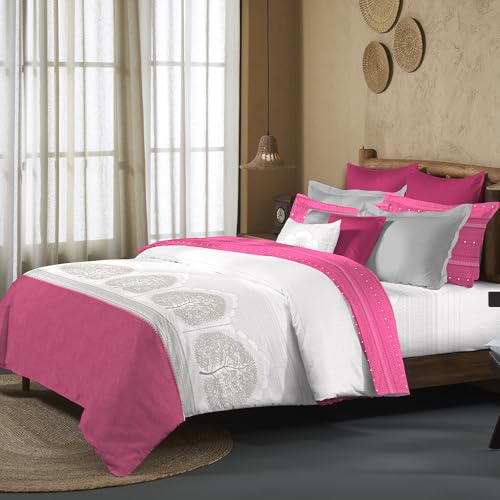 Image of MYTRIDENT Sanskriti Cotton Bedsheet for Double Bed, Gifting Collection King Size - Gond Art Pink
