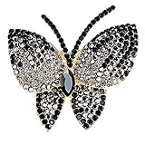 Black Butterfly Rhinestone Brooch Pin for Women Girl Men Exaggerated AB Crystal Cluster Fashion Cartoon Animal Lapel Pins Dress Accessories Unisex Delicacy Birthday Christmas Party Mother's Day Jewelry Gift