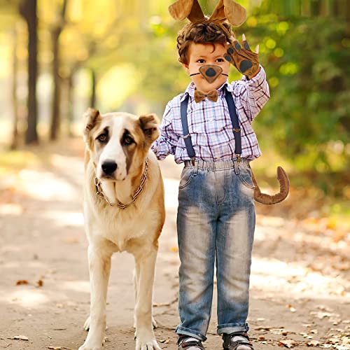 Cindeer 5 Stück Welpen Tier Cosplay Party Set inklusiv Hund Tier Haarreif mit Ohren Fliege Gefälschte Nase Party Hund Schwanz Welpen Pfoten Handschuhe Tierkostüm Zubehör für Halloween (Kaffe)