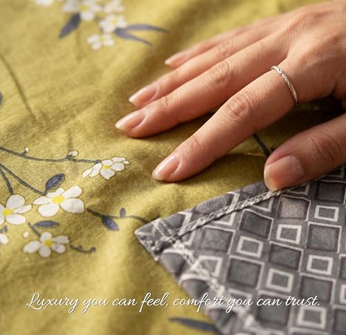 Image of BSB HOME Cotton Dohar for Double Bed, Lightweight AC Dohar Blanket, Soft Breathable Fabric, All-Season Comfort, Easy Care - 85 x 88 Inches (216 x 224 cm) (Mustard Meadow)