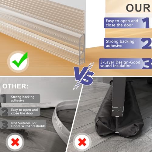 Image of Door Draft Stopper, Adjustable Door Sweep, Silicone Weather Stripping, Under Door Gap Filler, Transparent, 39 inch