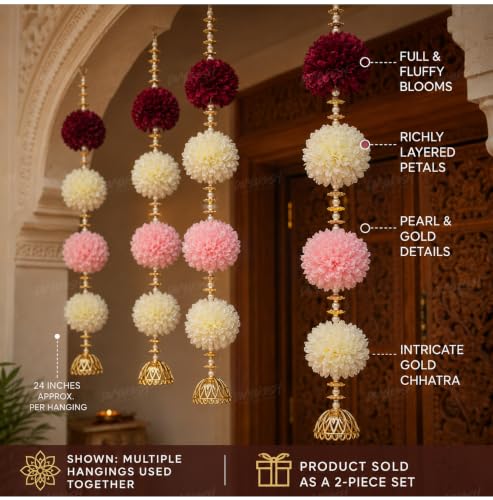 Image of Divyakosh Artificial Flower Hanging for Door, 2 Pieces, 24 Inch Each, Big Export Quality Flowers, Decorative Toran for Main Door, Pooja Room, Mandir & Festive Home Decor
