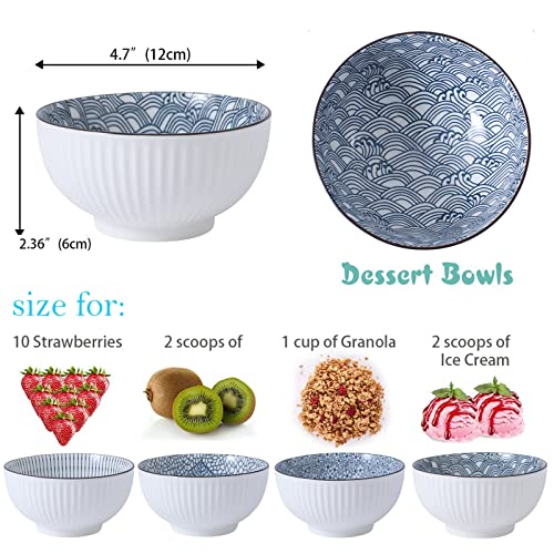 ZPPLD 4 Ciotole Ceramica Set,Ciotola Colazione,350 Ml Ciotole Per Dessert In Ceramica, Ciotole Per Insalata,Gelato,Salse Per Salse,Biscotti, Dessert,Noci,Frutta - immagine 4