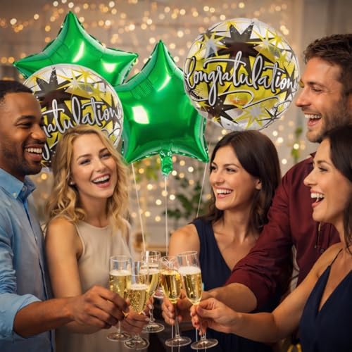 Image of Rozi Decoration Champagne Bottle Congratulation Theme Foil Balloon Set of 5 (Champagne Green- 58326)