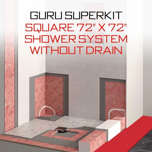 GURU USA SuperKit Square Shower Kit with Heavy Duty Tray, Water-Stop Membrane Roll, & Hair Strainer, Bathroom Accessories Set Without Drain, 72" x 72", Center Drain, PVC Connector - Image 3