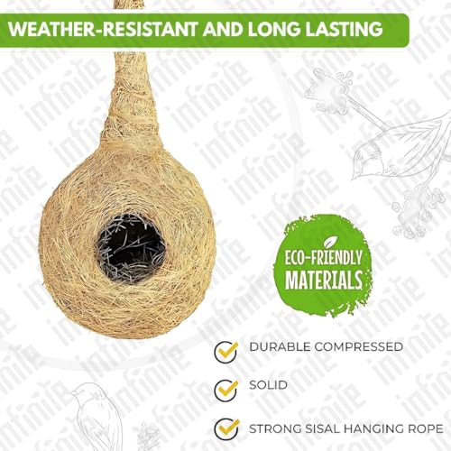Image of Bird Feeder Water & Food Tray with Nest | Hanging Balcony Bird Feeder for Home Garden | Attracts Sparrows, Parrots, and More - Ideal for Outdoor Use (Bird Nest)