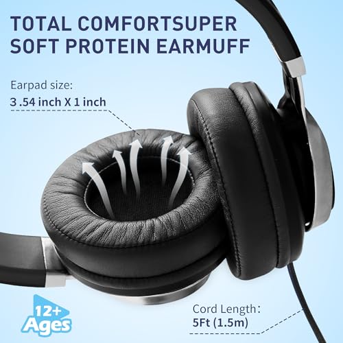 Image of AILIHEN Wired Headphones with Microphone Volume Control, Noise Isolating Over Ear Headphones Wired 3.5mm, Super Soft Corded Headphone for Cellphones, Tablet and Chromebook (Grey)