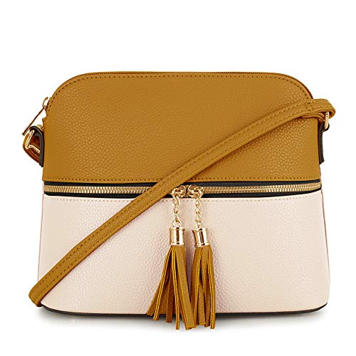 Image of SG SUGU Lunar Lightweight Medium Dome Crossbody Bag Shoulder Bag with Tassel | Zipper Pocket | Adjustable Strap
