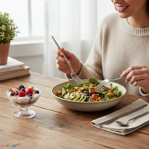 Image of Slim Handle Silver 12 Pcs Stainless Steel Cutlery Set for Dining Table, Dishwasher Safe Glossy Flatware (3 Spoon Set + 3 Forks Set + 3 Butter Knife + 3 Dessert Spoon)