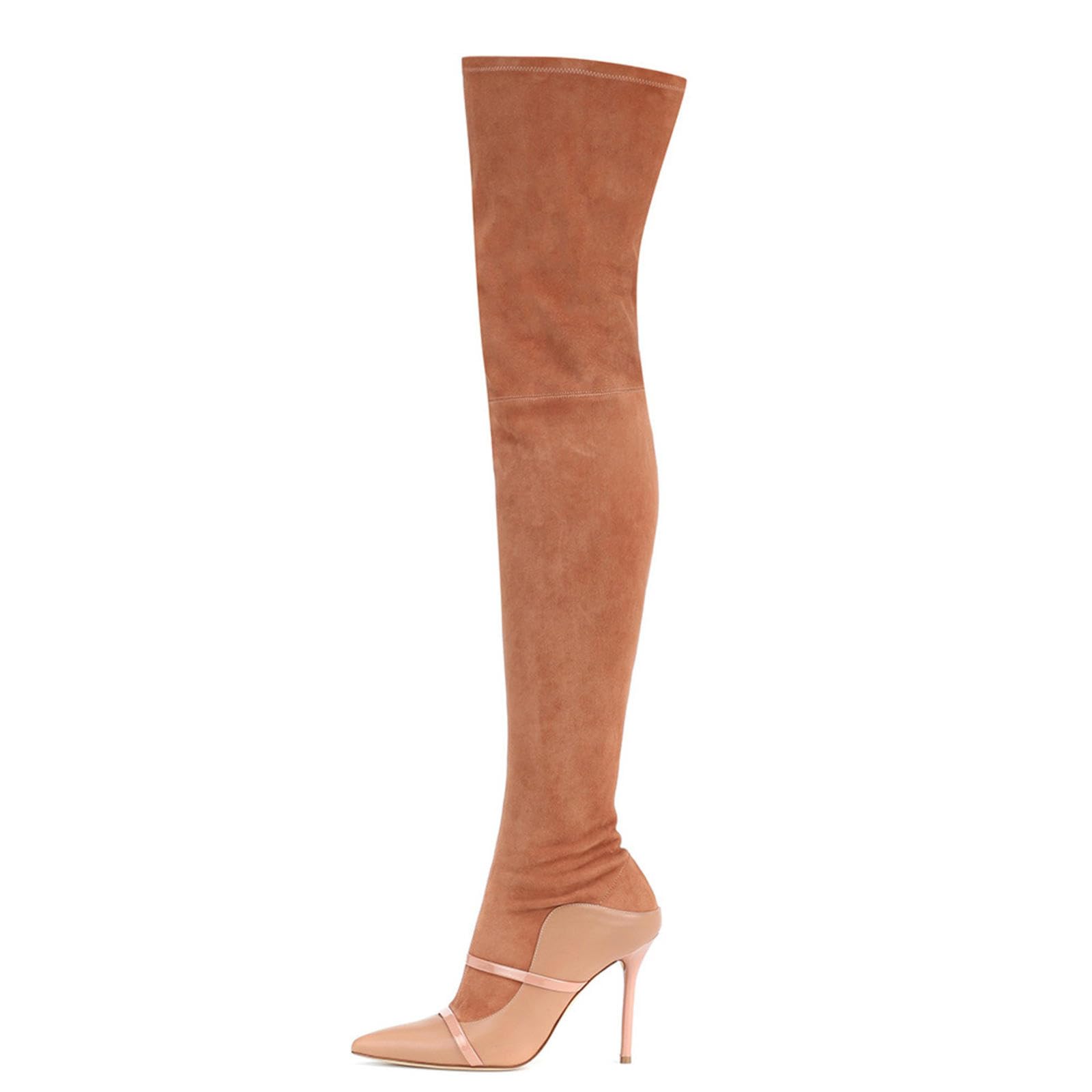 Tacchi Donna Tacchi Alti 13cm Stivali al Ginocchio Patchwork Brown Slim Heeled,Brown-42