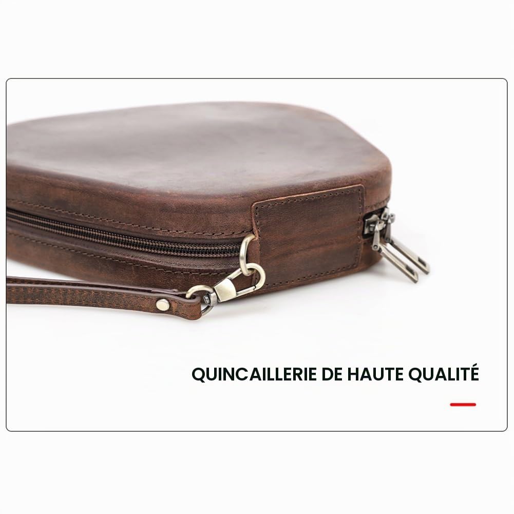 CONTACT'S FAMILY Étui pour AirPods Max, Étui Antichoc en Cuir Véritable Compatible avec AirPods Max(Café)