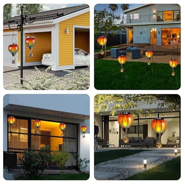 Hot Air Balloon Solar Lantern, Solar Powered Hot Air Balloon Lights Outdoor Hanging Solar Lanterns Waterproof for Garden Porch Yard Patio Pathway Decorations