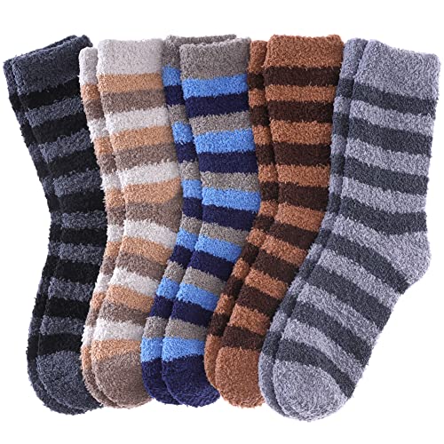 Image of FNOVCO Mens Fuzzy Socks - Soft Cozy Slipper Fluffy Winter Warm Microfiber Plush Sleeping Socks - 5 to 6 Pairs