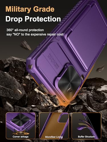Image of Vihibii for iPhone 16 Pro Max Case Wallet with Card Holder (4 Cards) [RFID Blocking] & Slide Camera Cover, Military Grade Drop Protection, Hard Back & Silicone Edge Phone Case 6.9 inch 2024, Dark Purple