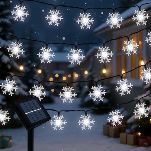 Qoosea Solar Lichterkette Außen, 100 LED 12M Schneeflocken...