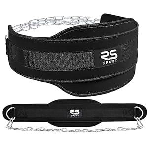 RS Sport Cinturón de lastre para dip y dominadas, levantamiento de pesas, neopreno, soporte lumbar con cadena, calisthenics, crossfit, gimnasio, fitness, gimnasio, entrenamiento, powerlifting