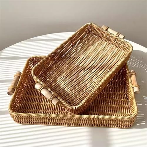 Bandeja organizadora rectangular de mimbre y frutero de mesa pequeño 5