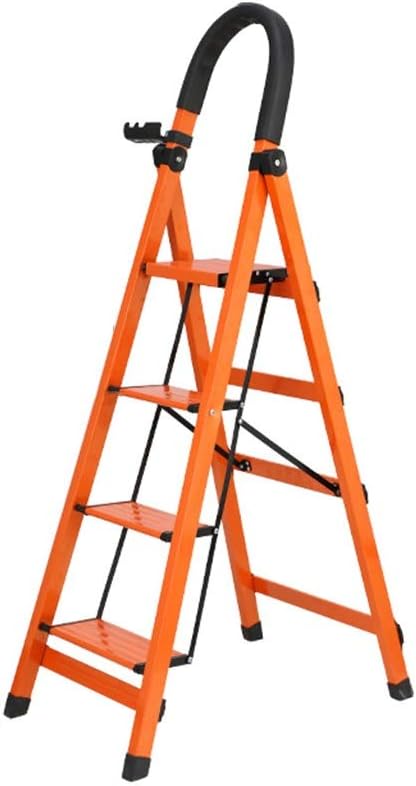 Step Stool Step Folding Ladder, Step Aluminum Alloy Ladder Attic Stepladder Dedicated Ladder for Warehouse Household Ladder/Orange/42 X 67 X 137Cm