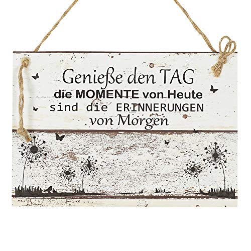 Wand Deko Holzschild mit Spruch im Shabby Chic Vintage Stil (29x20x0,5cm) - Genieße den Tag die Momente von Heute sind die Erinnerungen von Morgen - die Geschenkidee Cover