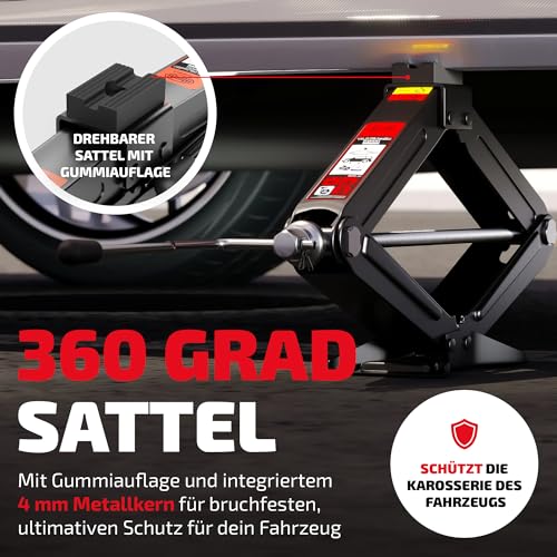HEYNER® Wagenheber Scherenwagenheber 2t inkl. Ratsche und Tasche Verlängerung Kurbel und Gummiauflage aus Legierter Stahl Empfohlen Für SUV & Geländewagen