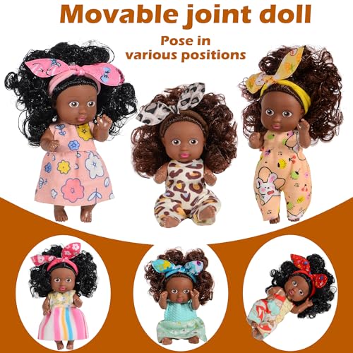 Set de 6 muñecas africanas posables de 4 pulgadas miniatura 6