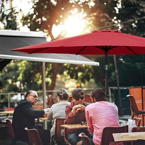 Simple Deluxe 9ft Outdoor Market Table Patio Umbrella with Button Tilt, Crank and 8 Sturdy Ribs for Garden, Deck, Lawn, Backyard & Pool, Red image 4