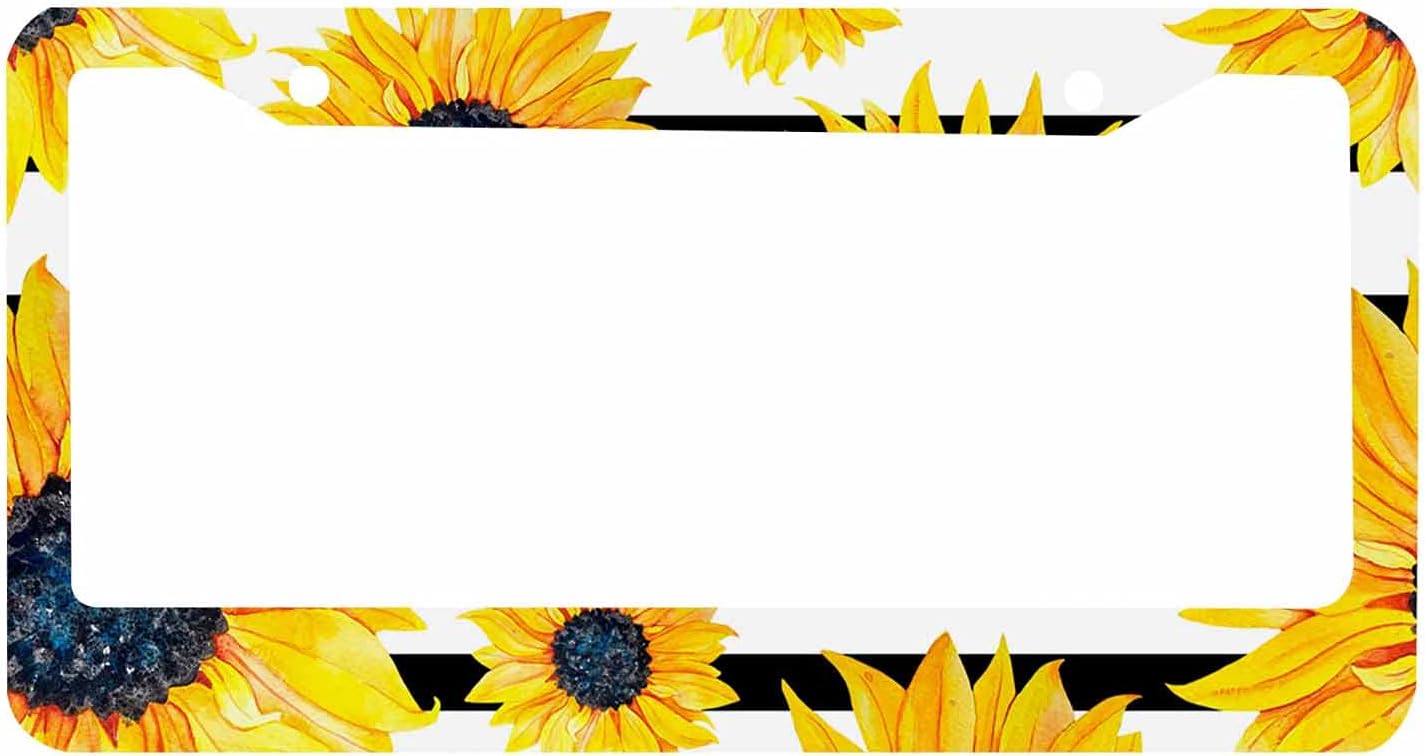 Nicokee Sunflower Decorative License Plate Frame Personalized Flower Printed Car Tag Frame Aluminum Auto License Plate Holder for Men Women
