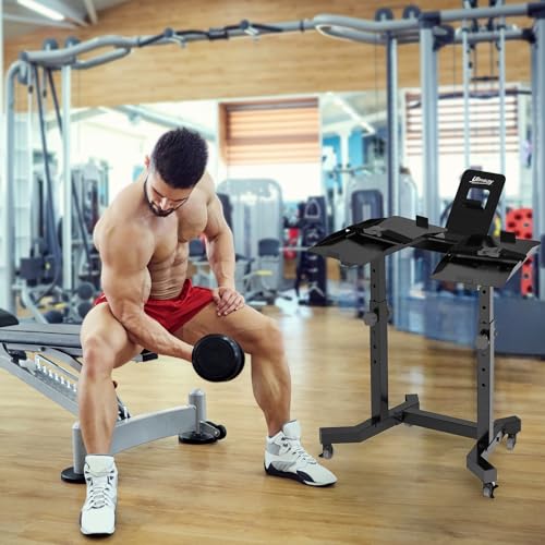 Image of Uboway Adjustable Dumbbell Stand- Dumbbell Rack with 4 Level Height Adjustment, Weight Stand for Dumbbells with Tablet Holder and Wheels, Hand Weight Rack for Adjustable Dumbbell Set, Home Gym Fitness