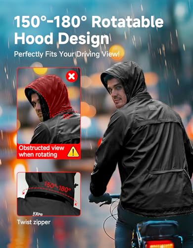Image of KEMIMOTO Men's Packable Lightweight Rain Jacket with Rotatable Hood