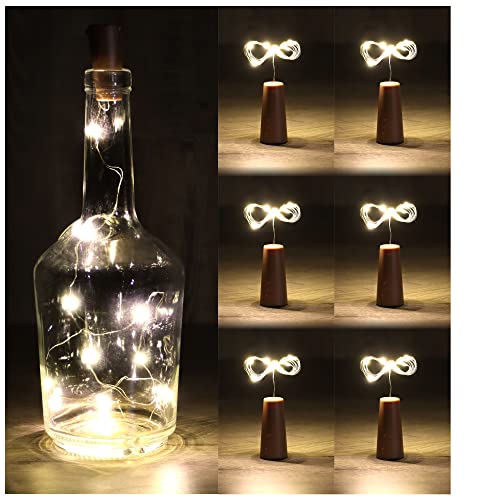 com four® 6x Luz LED para Botellas   Cadena de Luces de Corcho para Uso en Interiores, para Botellas vacías de Vino y champán   Mini Luces LED con Funcionamiento con batería