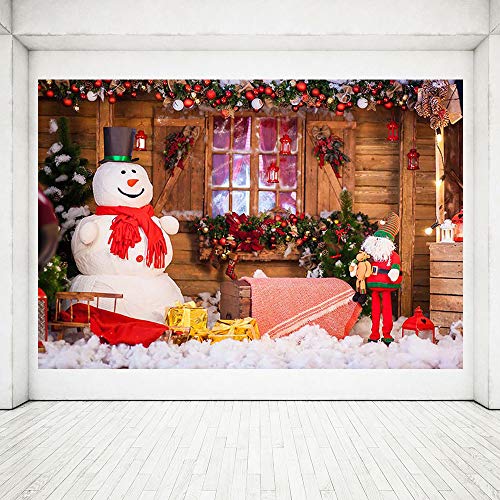MEHOFOTO 2,1x1,5 m Splendide Toile de Fond de fête de Joyeux Noël pour la Photographie Bannière Vacances Hiver Photo Studio Snow Man Cloches De Noël Bois Arrière-Plans pour Enfants fête décoration – Image 6
