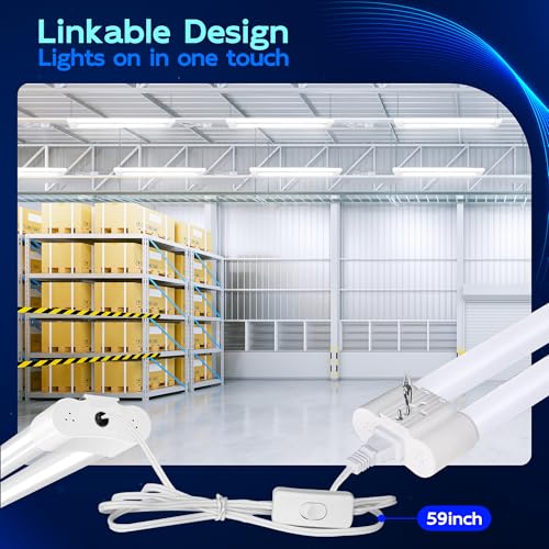 hykolity 4 Pack Linkable LED Shop Light for Garage, 2FT 30W Utility Light Fixture, 3500lm, 5000K Daylight Linkable Shop Lights with Power Cord, Hanging or Flush Mount, White - ETL - Image 5