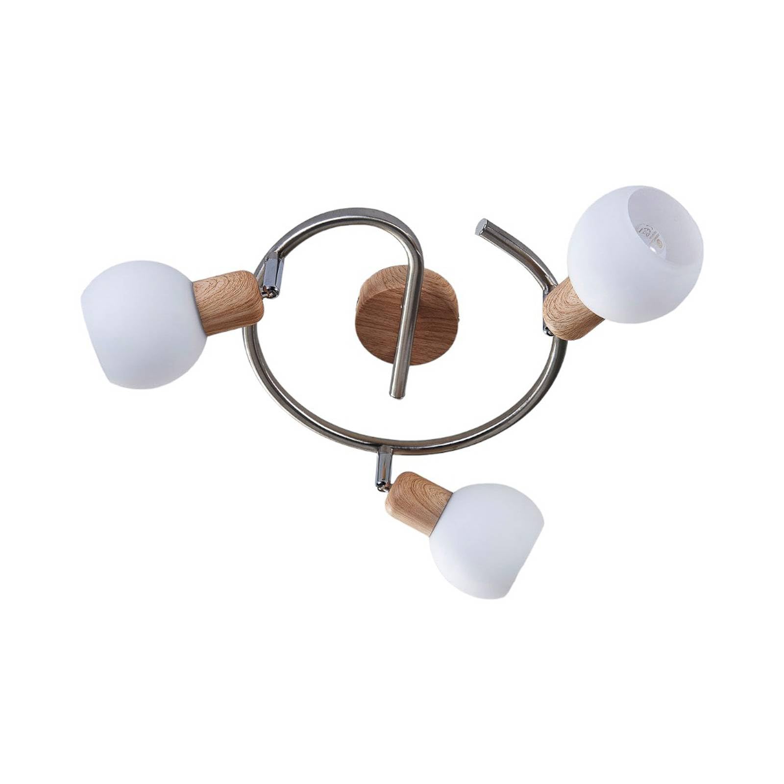 Lindby White Alabaster, Light Wood, Satin Nickel Svenka Ceiling Light, Three-Bulb, Circular