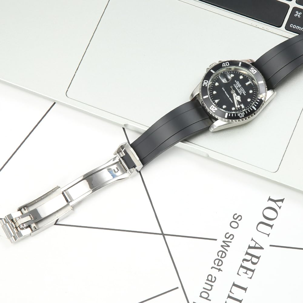 Correa de reloj de goma compatible con Rolex SUBMARINER GHOST DATEJUST OYSTERPERTUAL DAYTONA YACHTMASTER Deployment Buckle 20 mm Silicone Replacement Strap