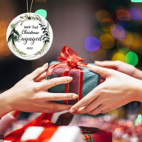 2022 Christmas Engaged Ornaments，3 Inch Engagement Wedding Bridal Shower Gift For Couple, Ceramics Two-Side Printed Xmas Ornaments Decorations For Christmas Trees #TOP6