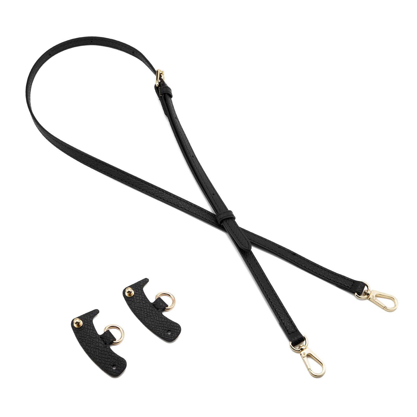QIUTIMIY Skórzany pasek do torebki, zapasowy pasek na ramię do portfela Longchamp, regulowany pasek na ramię Crossbody (czarny)