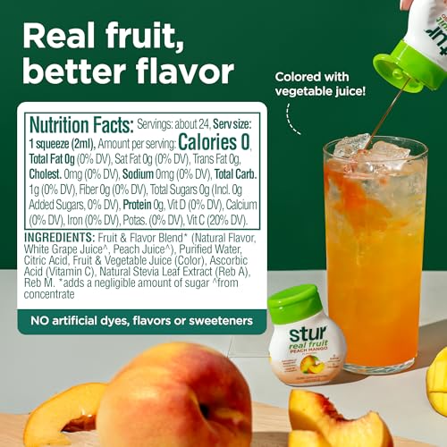 Image of Stur Liquid Water Enhancer | Peach Mango | Sweetened with Stevia | High in Vitamin C & Antioxidants | Sugar Free | Zero Calories | Keto | Vegan | 5 Bottles, Makes 120 Drinks