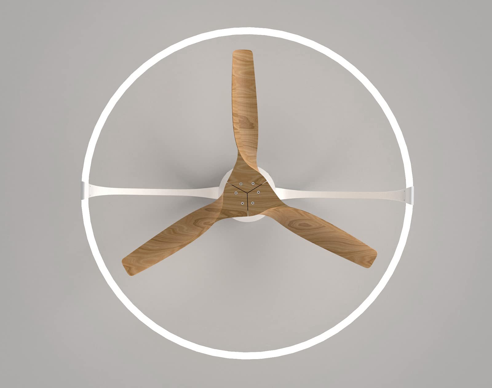 Mantra Iluminación. Modelo NEPAL. Ventilador y plafón de techo de 105 cm de diámetro en color blanco y haya. Fuente de luz LED 75W 2700K-5000K 7200lm. Ventilador 35W