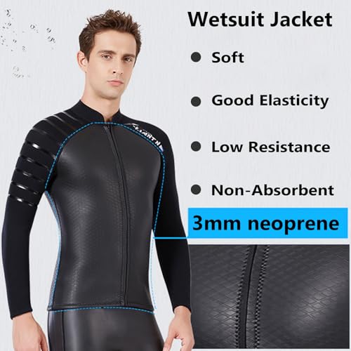 Chaqueta Top para Buceo de Neopreno 3mm para Hombre y Mujer con Cremallera Frontal y Mangas Largas para Natación, Snorkel y Surf miniatura 2
