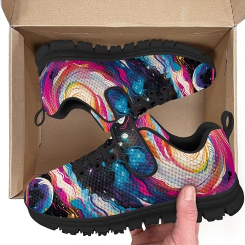 Boys Girls Sneakers Kids Breathable Lightweight Strap Tennis Athletic Running Shoes Galaxy Space Pattern2