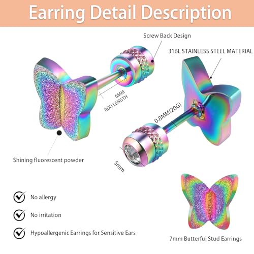 Titanium Star Butterfly Screw Back Earrings for Women Surgical Stainless Steel Hypoallergenic for Sensitive Ears Animal Ear Studs2