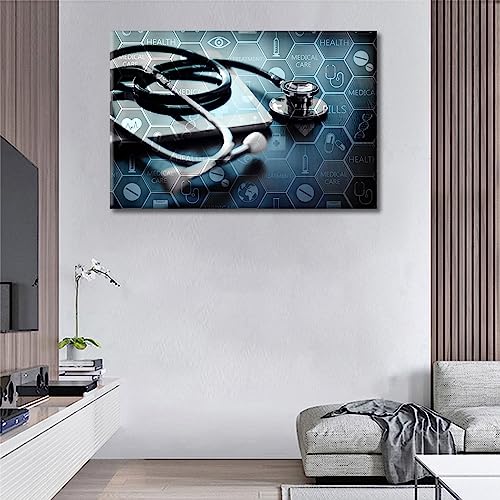Image of TUMOVO Canvas Wall Art Medicine Concept with Modern Laptop Poster Wall Art Canvas Print 1 Pieces Medical Network Artwork Paintings Wall Decor for Bedroom Framed Ready to Hang, 24 inch Wx36 H