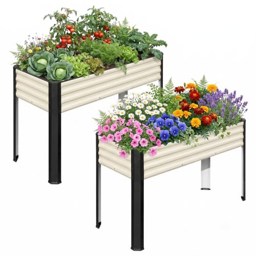 Image of SnugNiture Raised Garden Bed with Legs, 2PCS 48x18x32in Outdoor Metal Elevated Raised Planter Box for Backyard, Patio, Balcony