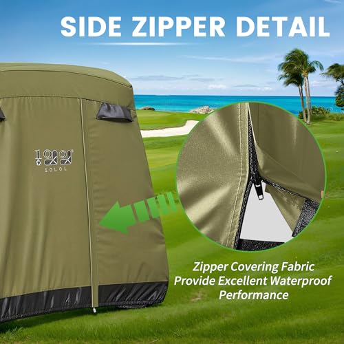 Image of 10L0L Golf Cart Cover 2 /4 /4+2 Passenger for Yamaha EZGO Club Car, Heavy Duty 420D Waterproof Windproof Durable Oxford Golf Cart Cover with 3 Zipper Doors for All-Weather Protection - Army Green