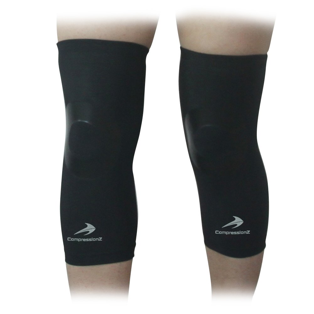 Compression Genoux Manches (1 Paire) CompressionZ - Meilleur Pour Hommes & Femmes Rotule Bandage Support Attelle - Course, Basket-ball, Football - Noir, S - 37-43cm
