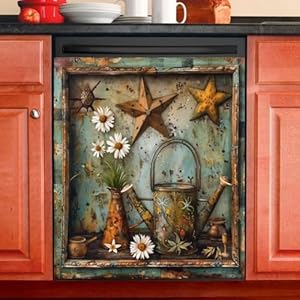Rustic Farm Daisy Vase Flower Dishwasher Magnet Cover,23" x 26" Dishwasher Cover,Retro Barn Star Primitive Magnetic Decal Vinyl Sticker Kitchen Decor Refrigerator Magnets Self Adhesive Wrap Rustic Farm Daisy Vase Flower Dishwasher Magnet Cover23 x 26 Dishwasher CoverRetro Barn Star Primitive Magnetic Decal Vinyl Sticker Kitchen Decor Refrigerator Magnets Self Adhesive Wrap