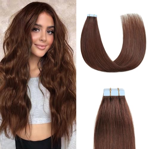 Tape in Extensions Human Hair 18 Inch Real Hair Extensions Tape in Human Hair Color 4# Chocolate Brown Hair Extensions Tape ins Human Hair Extensions
