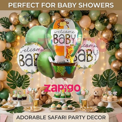 Image of Balloonistics Welcome Baby Jungle Theme Happy Birthday Balloon Bouquet Pack Of 5