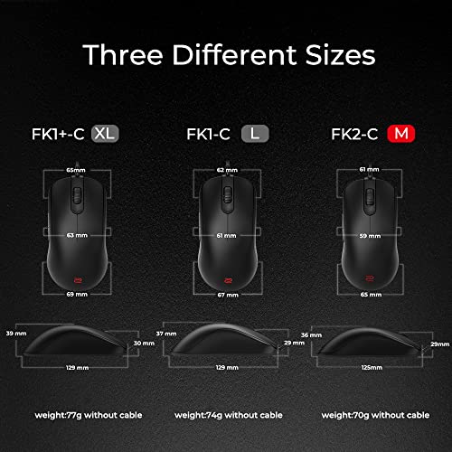 Image of BenQ Zowie FK2-C Symmetrical Gaming Mouse for Esports |Weight-Reduced | Paracord Cable & 24-Step Scroll Wheel for More Personal Preference| Driverless | Matte Black Coating | Medium Size